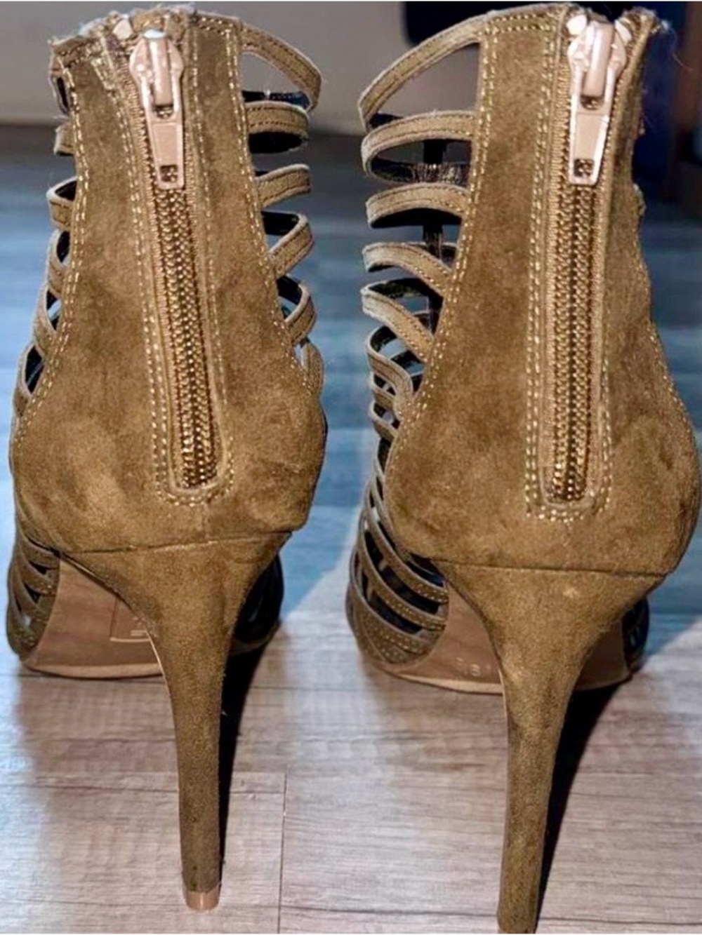 Brash Olive Suede Strappy High Heel Sandal - Picture 13 of 14
